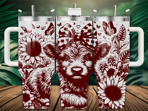 Bow Highland Cow Tumbler Wrap