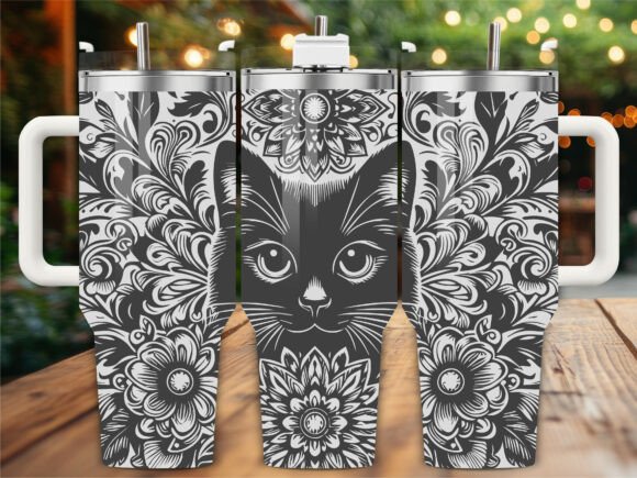 Floral Black Cat Tumbler Wrap